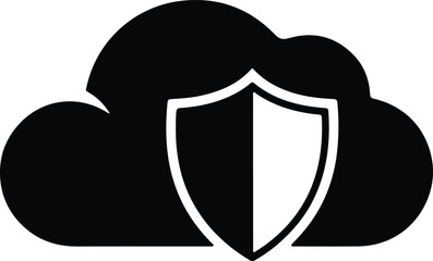 Silhouette cloud with shield symbol secure data protection illustration vector