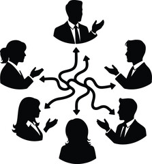 Silhouette diverse business people brainstorming sharing ideas and finding solutions illustration vector