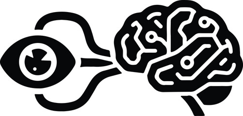 Silhouette human eye connected to a cybernetic brain with circuit pattern illustration vector