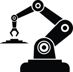 Silhouette industrial robot arm operating on production line vector illustration