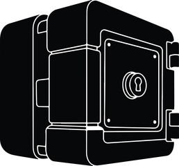 Silhouette of a heavy duty safe with keyhole and dial illustration vector