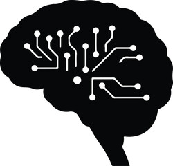 Silhouette of human brain with digital circuit pattern illustration vector