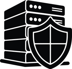 Silhouette secure server infrastructure protected by a shield illustration vector