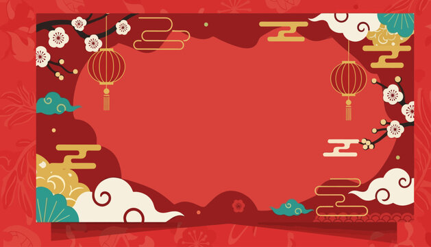 Chinese New Year Decoration Frame with Lanterns.