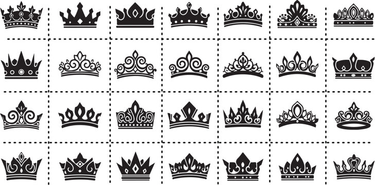 This versatile crown icon vector set includes a wide variety of styles, from classic royal king and queen symbols to modern, minimalist tiara and coronet designs, making it a highly trending asset.eps