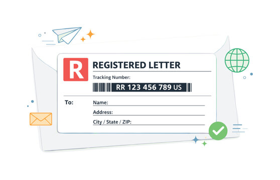 Minimalist Postal Sticker. Registered letter sticker. Designing a clear postal sticker with tracking number and address fields, calm and precise communication.