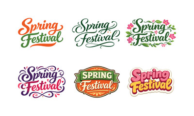 Fototapeta premium Creative Spring Lettering. Spring Festival. Set lettering. harmonious lettering variations of the same emblematic concept, each with different artistic