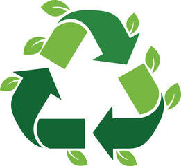 Fototapeta premium Stylized Green Recycling Symbol with Leaf Accents Representing Eco-Friendly Practices, Sustainability, and Environmental Conservation Themes