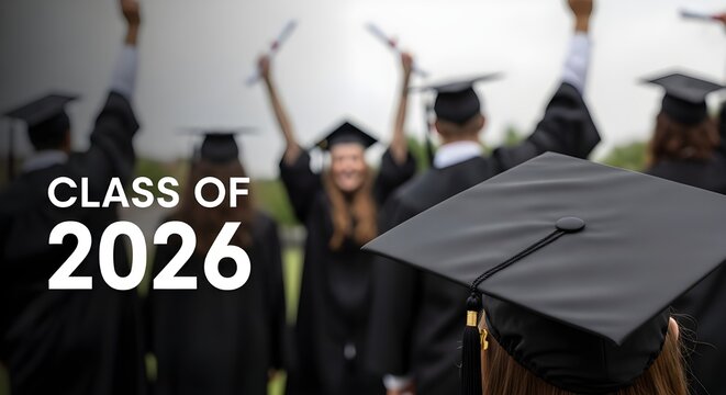 Graduation Ceremony, Class of 2026, Graduates Throwing Caps in Joy