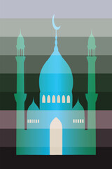 Islamic Mosque Silhouette With Crescent Moon