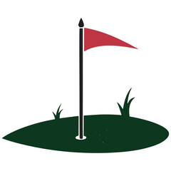 Golf Flag Icon &ndash; Red Flag on Green Field Vector for Sports and Tournament Design .