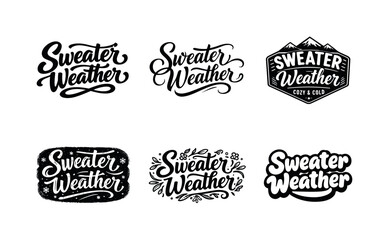 Obraz premium Cold Weather Typography. Cold weather vibes. Set lettering. harmonious lettering variations of the same emblematic concept, each with different artistic