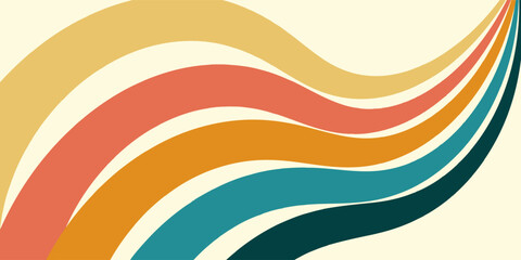 Abstract colorful 70s background vector. Vintage retro wallpaper with rainbow stripes and wavy lines.
