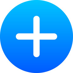 Obraz premium A vibrant blue gradient circle featuring a white plus sign, ideal for user interface design isolated on transparent background
