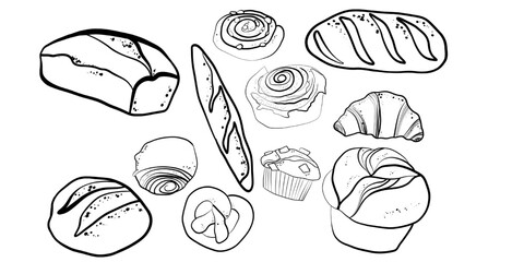 Bakery Bread and Pastry Set &ndash; Hand Drawn Vector Illustration