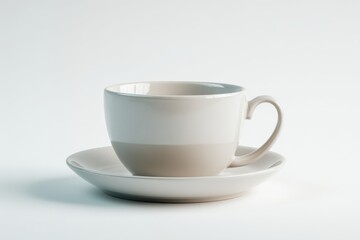 Fototapeta premium Serene Porcelain: A minimalist shot of a pristine, ceramic cup and saucer, evoking a sense of calm elegance. The delicate design reflects a timeless appeal.
