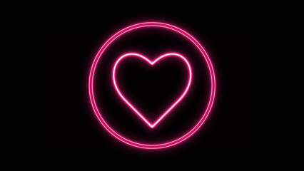 Pink Neon Heart in Glowing Circle