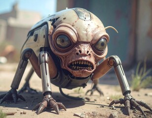 Small Alien with Mechanical Body and Multiple Legs, Pet-Like, Big Eyes