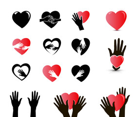 Obraz premium Hands Holding Heart Icon Set