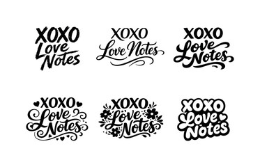 Obraz premium Harmonious Love Lettering. XOXO Love Notes. Set lettering. harmonious lettering variations of the same emblematic concept, each with different artistic