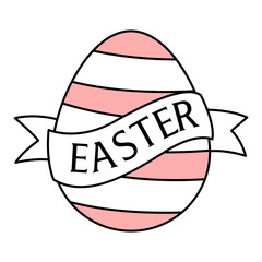 Simple Line Easter Egg with Pink Stripe and Banner Decoration Illustration