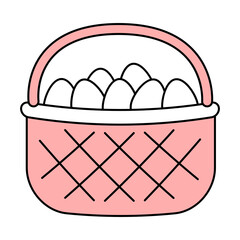 Cute Outline Style Basket Full of Easter Eggs Illustration