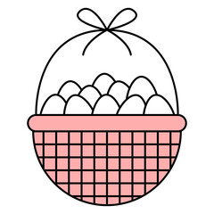Simple Line Drawing Easter Egg Basket Icon with Pink Color
