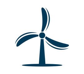A simple blue wind turbine icon on a white background