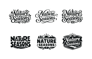 Fototapeta premium Nature Seasons Badge Collection. Nature seasons badge set. Set lettering. harmonious lettering variations of the same emblematic concept, each with different