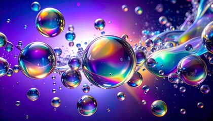 Iridescent Bubbles Floating in a Colorful Gradient Background.