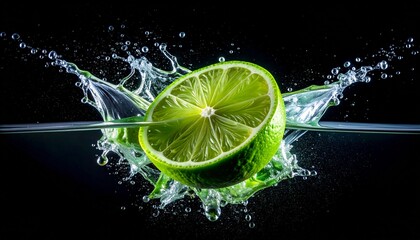 Lime Slice Plunging into Water - A Refreshing Splash.