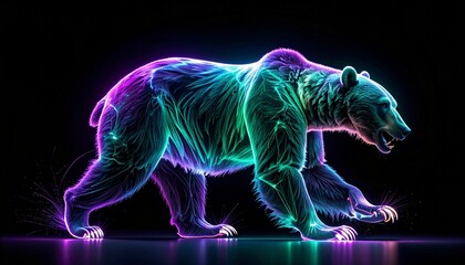 Vibrant Neon Bear Illustration on Black Background - A Striking Visual.