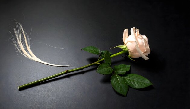 Rosa p&aacute;lida ca&iacute;da sobre superficie oscura con composici&oacute;n minimalista