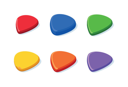 Colorful Guitar Picks. Pick Styles. Isometric flat vector icons set of Pick Styles: jazz pick shape, stubby pick form, standard pick size, rounded pick edge,