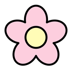 Simple Flat Design Five Petal Flower with Round Center Illustration