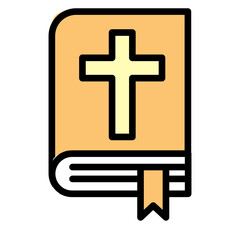 Outline Filled Bible Icon with Cross Symbol and Bookmark Element