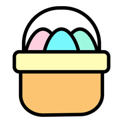 Colorful Flat Style Eggs in Basket Graphic Illustration Icon