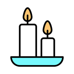 Simple Flat Design Two Burning Candle with Flame on Holder Icon