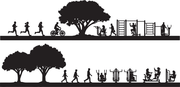 Diverse people engaging in outdoor sports and fitness activities in park also transparent background
