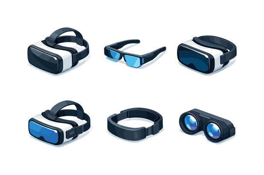 Colorful VR Headset Grid. AR VR headset. Isometric flat vector icons set of AR VR headset: virtual reality headset, augmented reality smart glasses, VR headset