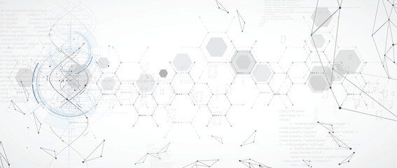 Futuristic genome, DNA strands, connected neural web, science wallpaper