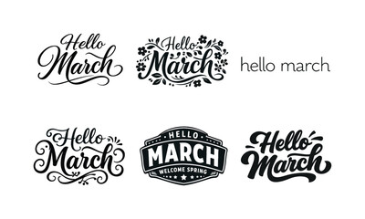 Fototapeta premium Diverse March Lettering. March seasonal transition. Set lettering. harmonious lettering variations of the same emblematic concept, each with different artistic