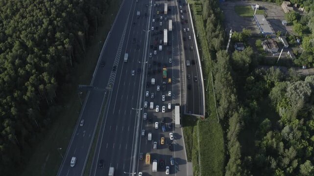 Drone moving along MKAD revealing Moscow cityscape