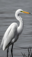 Fototapeta premium Elegant Great Egret by the Water, graceful wildlife nature concept