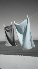 Fresh Laundry Drying on a Clothesline by the Ocean, sustainable coastal lifestyle concept