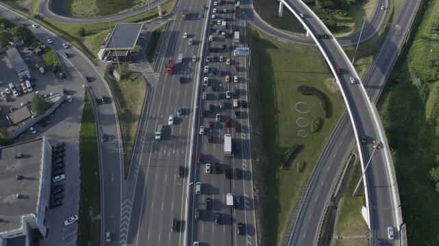 Drone flight above MKAD interchanges and traffic