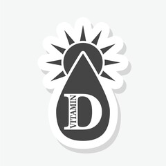 Vitamin D sun shining icon sticker isolated on gray background