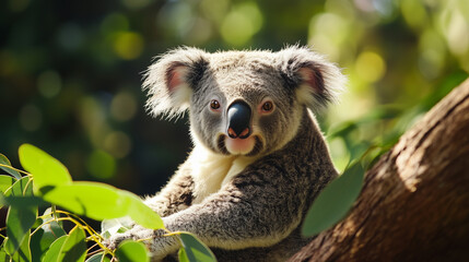 Obraz premium Koala sits on a branch in the forest