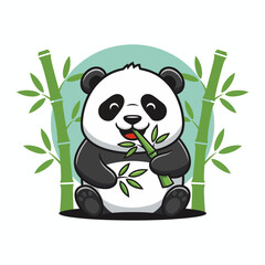 Obraz premium Cute Cartoon Panda Eating Bamboo Illustration.