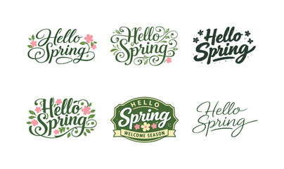 Obraz premium Spring Lettering Variations. Floral spring hand-lettered lettering. Set lettering. harmonious lettering variations of the same emblematic concept, each with